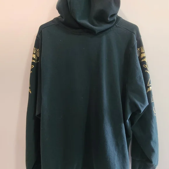 Plus Lace-Up Black Hoodie with Gold Sleeve Detail - Women - Picture 6 of 9